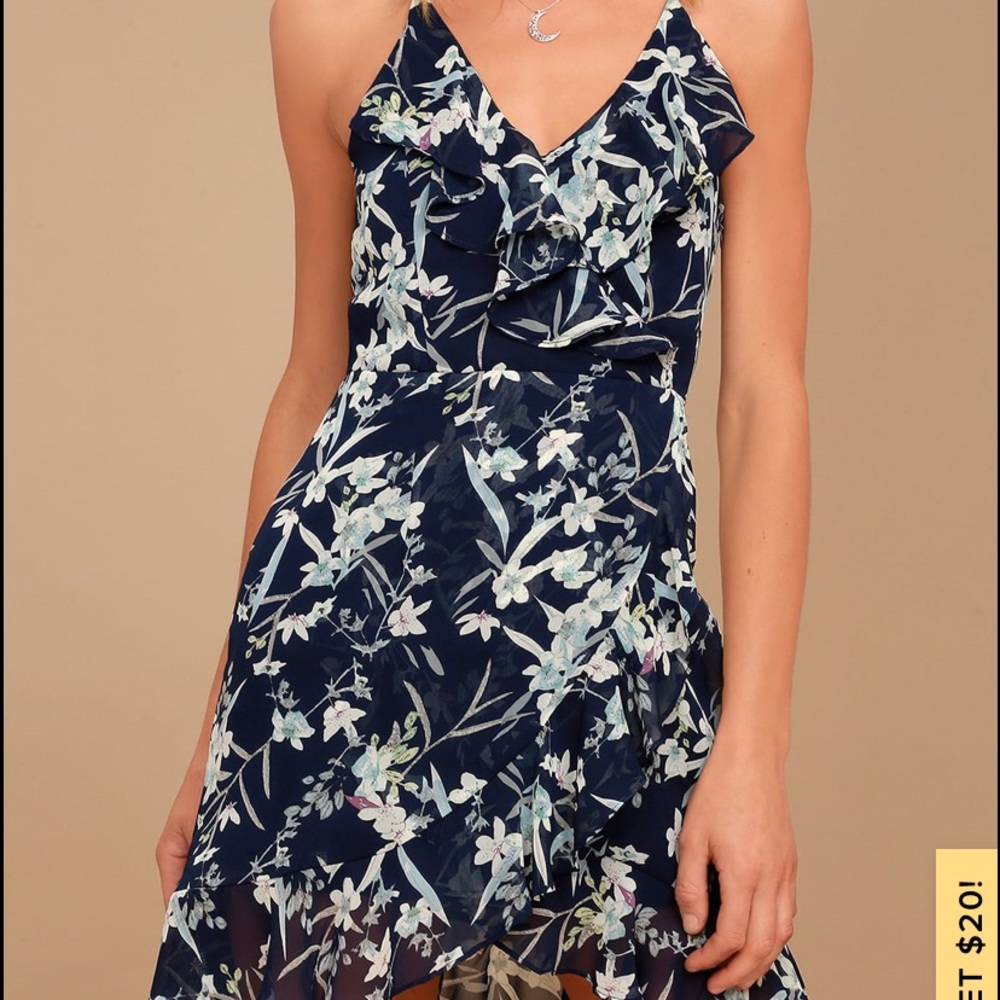 Lulu’s Navy Blue Floral Print Sleeveless Dress